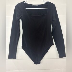 MangoPop Black Square Neck Long Sleeve Bodysuit XS